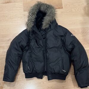 Ladies Ralph Lauren Polo Jeans Brand Black Winter Jacket with Faux Fur Hood